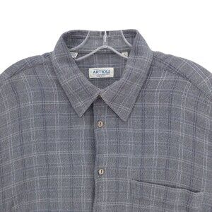 ARTIOLI Long Sleeve Button Up Shirt Gray Check Woven MADE IN ITALY Size LARGE